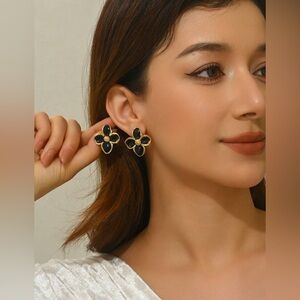 Gold plumeria shaped stud boho earrings